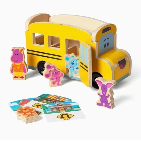 NIB-MELISSA & DOUG-BLUES CLUES & YOU-WOODEN PULL BACK SCHOOL BUS - Picture 1 of 9